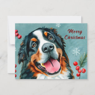 Gepersonaliseerde Waterverf Berner Dog Christmas Feestdagenkaart