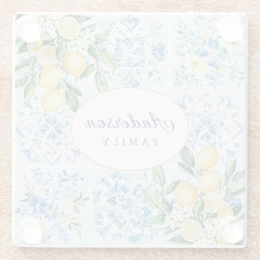 Gepersonaliseerde Waterverf Blauw Italiaans Tegel  Glazen Onderzetter (Achterkant)