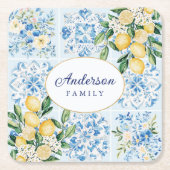 Gepersonaliseerde Waterverf Blauw Italiaans Tegel Kartonnen Onderzetters (Voorkant)