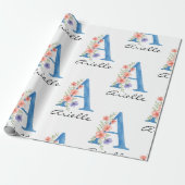 Gepersonaliseerde Waterverf Bloembrief A monogram Cadeaupapier (Uitgerold)