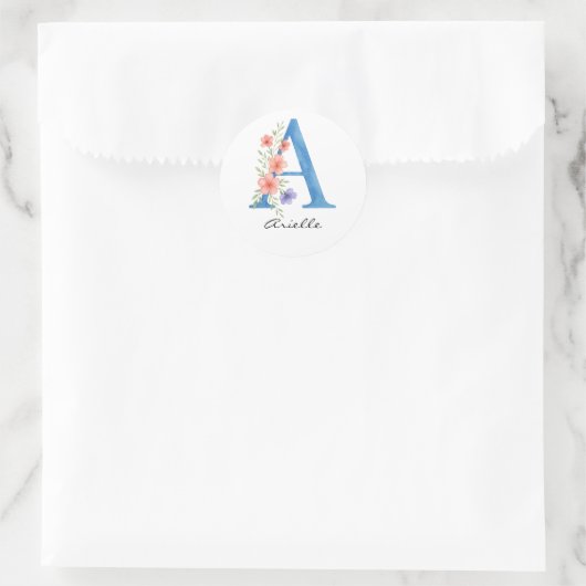 Gepersonaliseerde Waterverf Bloembrief A monogram Ronde Sticker (Tas)