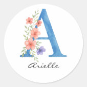 Gepersonaliseerde Waterverf Bloembrief A monogram Ronde Sticker (Voorkant)