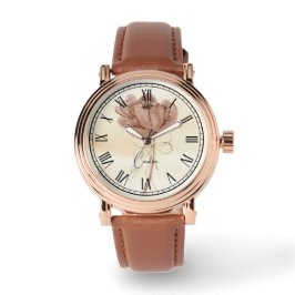 Gepersonaliseerde waterverf bloembruin en beige horloge