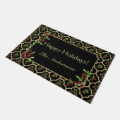 Gepersonaliseerde Waterverf Bloemen en Gouden Quat Deurmat (Schuin)