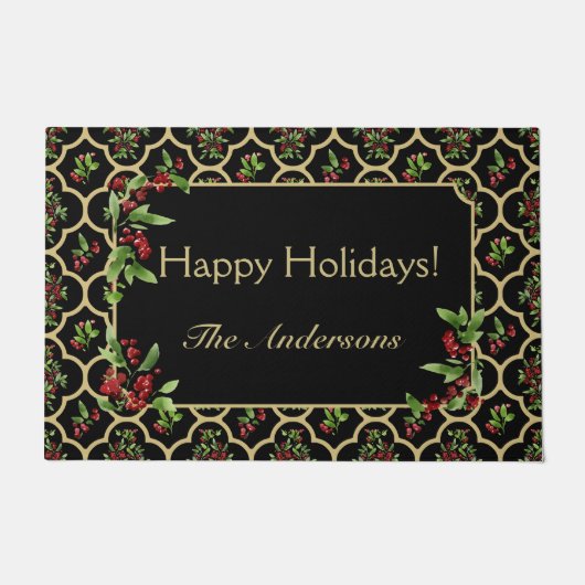 Gepersonaliseerde Waterverf Bloemen en Gouden Quat Deurmat (Voorkant)