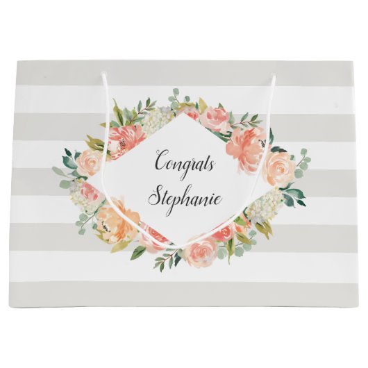 Gepersonaliseerde Waterverf Bloemen en Strepen Pat Groot Cadeauzakje (Voorkant)