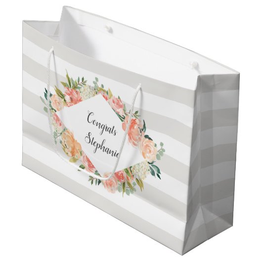 Gepersonaliseerde Waterverf Bloemen en Strepen Pat Groot Cadeauzakje (Voorkant Gekanteld)