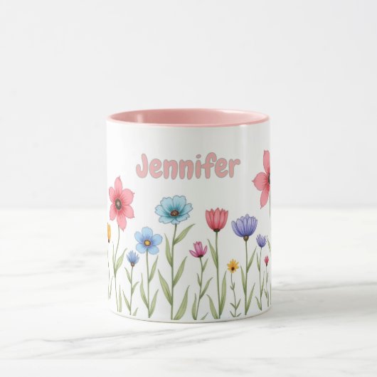 Gepersonaliseerde Waterverf Bloemen Koffie Mok (Midden)