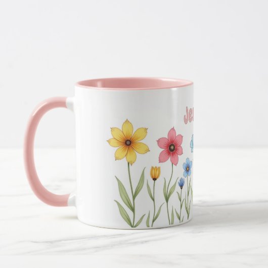 Gepersonaliseerde Waterverf Bloemen Koffie Mok (Links)