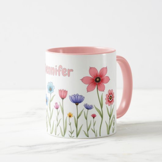 Gepersonaliseerde Waterverf Bloemen Koffie Mok (Voorkant rechts)