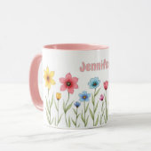 Gepersonaliseerde Waterverf Bloemen Koffie Mok (Voorkant links)