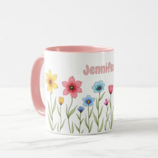 Gepersonaliseerde Waterverf Bloemen Koffie Mok (Voorkant links)