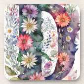 Gepersonaliseerde Waterverf Bloemen Monogram Bier Onderzetter (Voorkant)