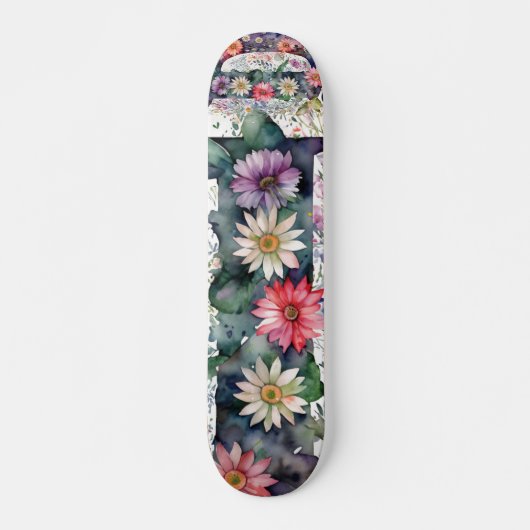 Gepersonaliseerde  Waterverf Bloemen Monogram D Persoonlijk Skateboard (Voorkant)