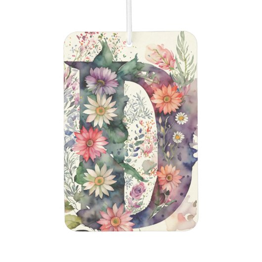 Gepersonaliseerde Waterverf Bloemen Monogram Luchtverfrisser (Voorkant)