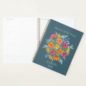 Gepersonaliseerde Waterverf bloemen op blauw Planner (Display)