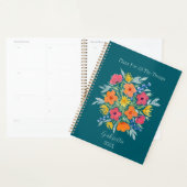 Gepersonaliseerde Waterverf Bloemen op Blauwgroen Planner (Display)
