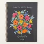 Gepersonaliseerde Waterverf Bloemen op Grijs Planner (Voorkant)