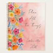 Gepersonaliseerde Waterverf bloemen op roze Planner (Voorkant)