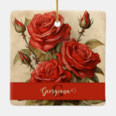 Gepersonaliseerde  Waterverf Bloemen Rode Rozen Keramisch Ornament (Achterkant)