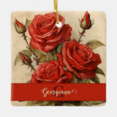 Gepersonaliseerde  Waterverf Bloemen Rode Rozen Keramisch Ornament (Voorkant)