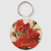 Gepersonaliseerde  Waterverf Bloemen Rode Rozen Sleutelhanger (Achterkant)