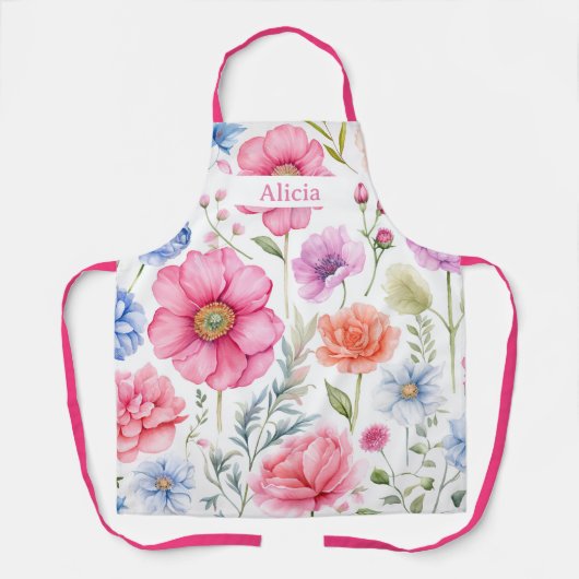 Gepersonaliseerde Waterverf Bloemen Schort (Voorkant)
