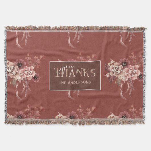 Gepersonaliseerde Waterverf Bloemen Thanksgiving Deken (Voorkant)