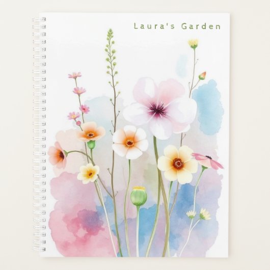 Gepersonaliseerde Waterverf Bloemen tuin Planner (Voorkant)