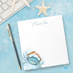 Gepersonaliseerde Waterverf Blue Crab briefpapier Notitieblok<br><div class="desc">Dit heerlijke gepersonaliseerde notitieblok met kustthema heeft een blauwe waterverf krab op een scheut van de oceaangolf,  met stijlvolle handschrift scriptnaam tekst sjabloon.</div>