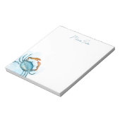 Gepersonaliseerde Waterverf Blue Crab briefpapier Notitieblok (Linkerzijde)