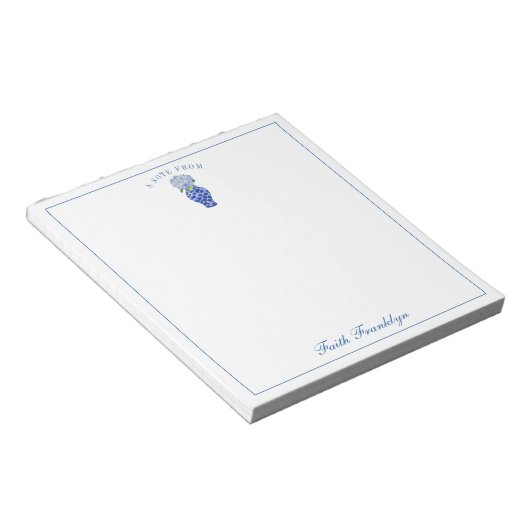 Gepersonaliseerde Waterverf Blue Hydrangea Notitieblok (Schuin)