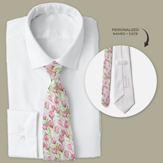 Gepersonaliseerde Waterverf Blush Roze Rosebuds Stropdas