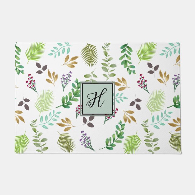 Gepersonaliseerde Waterverf Botanische Deurmat (Voorkant)