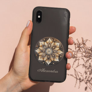 Gepersonaliseerde Waterverf Bruin Bloemen Mandala Case-Mate iPhone 14 Pro Hoesje