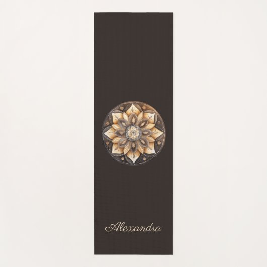 Gepersonaliseerde Waterverf Bruin Bloemen Mandala Yogamat (Voorkant)