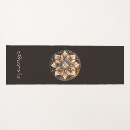 Gepersonaliseerde Waterverf Bruin Bloemen Mandala Yogamat (Voorkant (horizontaal))