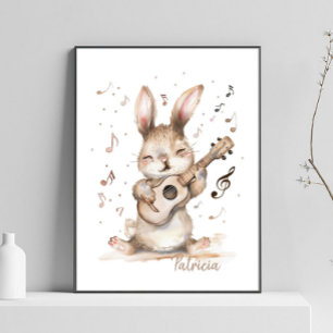 Gepersonaliseerde waterverf bunny kinderkamer kuns poster