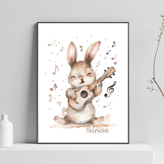 Gepersonaliseerde waterverf bunny kinderkamer kuns poster