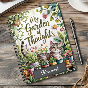 Gepersonaliseerde Waterverf Cat Plant Lover Journa Notitieboek