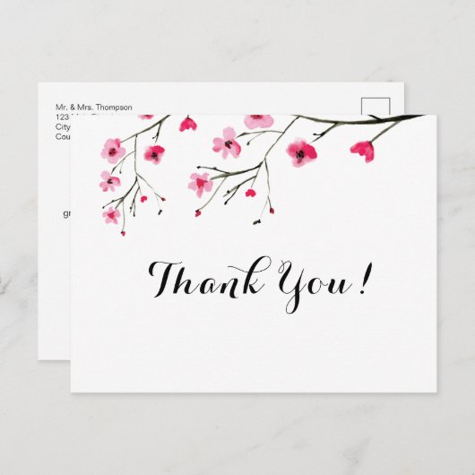 Gepersonaliseerde Waterverf Cherry Blossom Bedankt Briefkaart (Voorkant / Achterkant)