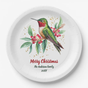 Gepersonaliseerde Waterverf Christmas Hummingbird Papieren Bordje