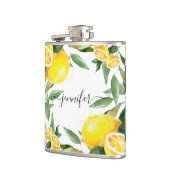 Gepersonaliseerde Waterverf Citroen bruiloft Flask Heupfles (Links)