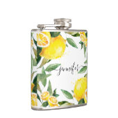 Gepersonaliseerde Waterverf Citroen bruiloft Flask Heupfles (Rechts)