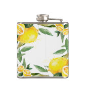 Gepersonaliseerde Waterverf Citroen bruiloft Flask Heupfles (Achterkant)