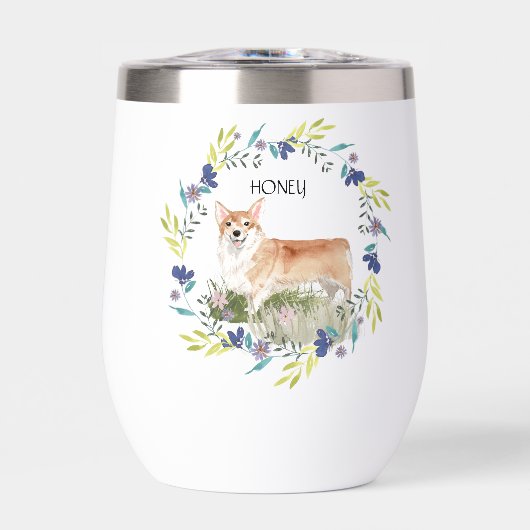 Gepersonaliseerde Waterverf Corgi en Spring Wreath (Voorkant)