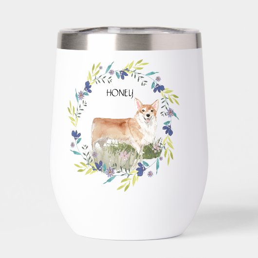 Gepersonaliseerde Waterverf Corgi en Spring Wreath (Achterkant)