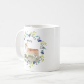 Gepersonaliseerde Waterverf Corgi en Spring Wreath Koffiemok (Voorkant links)