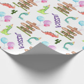 Gepersonaliseerde Waterverf Dinosaur Birthday Cadeaupapier (Hoek)