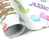 Gepersonaliseerde Waterverf Dinosaur Birthday Cadeaupapier (Rol Hoek)